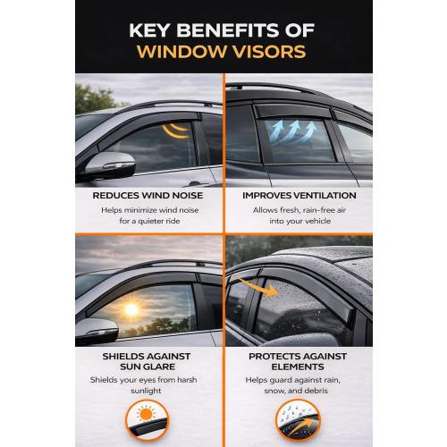 2022-2026 Tape-On Rain Guards for Honda Civic Hatchback Side Window Visor Deflectors HB LX Sport Touring EX-L Tinted Vent Shades Protectors 2023 2024 2025