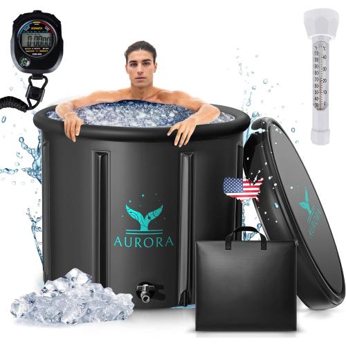 Aurora XL Ice Bath - Up to 6'7, Heavy Duty, Inflatable, Portable, Black, Cold Plunge Tub with Thermometer & Timer