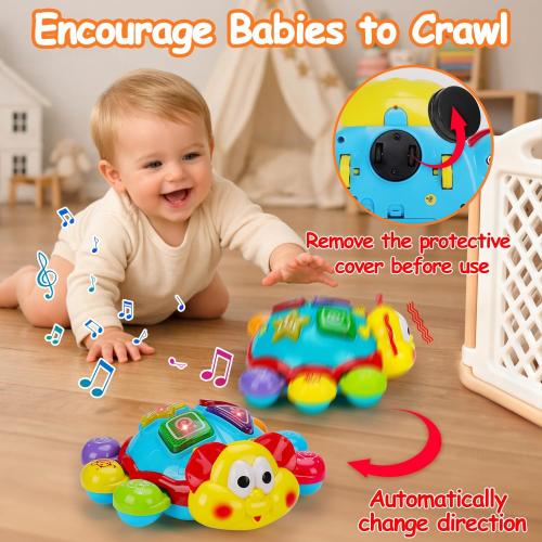 Baby Crawling Toys 6-12 Months, Musical Light Up Tummy Time Toy for Infant 0-6 7 8 9 12-18 Month Old, Toddler Spanish English Bilingual Learning Educational Development Gift for 1 2 Year Old Boy Girl