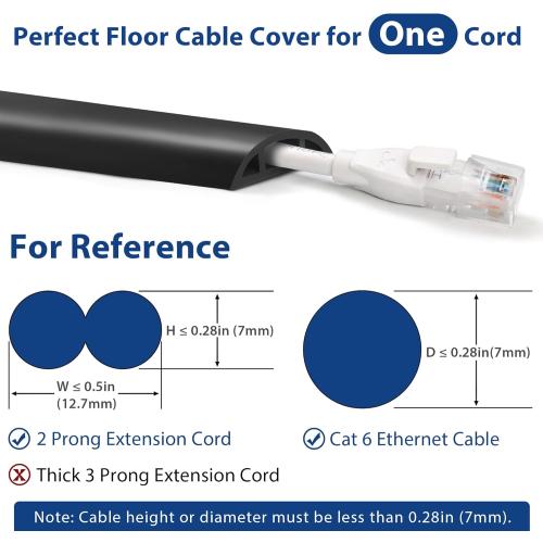 ZhiYo Floor Cord Cover 4ft, Cord Hider Floor Black, Cable Management Cover Prevent Cable Trips, Wire Covers for Electric Power Cords, Wire Protector Cavity W0.47 x H0.28