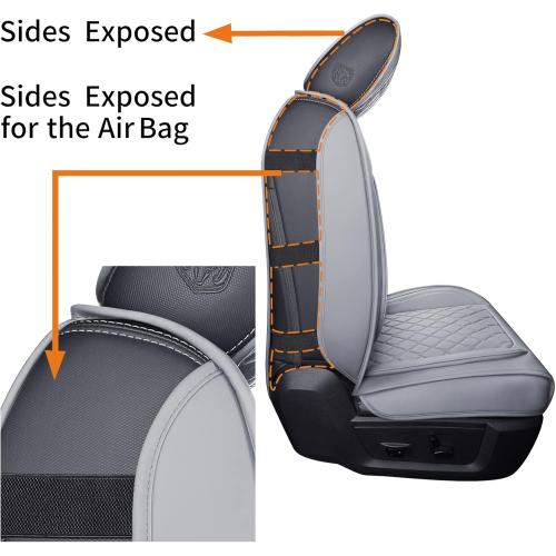 Aierxuan Dodge Ram Car Seat Covers Front Pair Waterproof Leather Custom Fit 2009-2026 1500/2500/3500 Crew Quad Regular Cab Truck Pickup Compatible with Airbag(2 PCS Front/Grey)