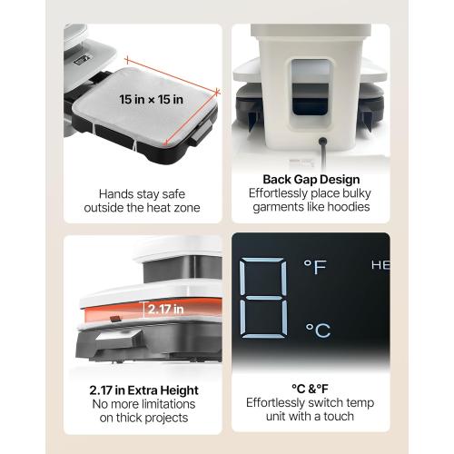 VEVOR Auto Heat Press Machine, 15 x 15 inch, T-Shirt Press Machine with Auto Release and Adjustable Pressure, Digital Display, Rapid Heating, for Sublimation, Vinyl, Heat Transfer Projects, White