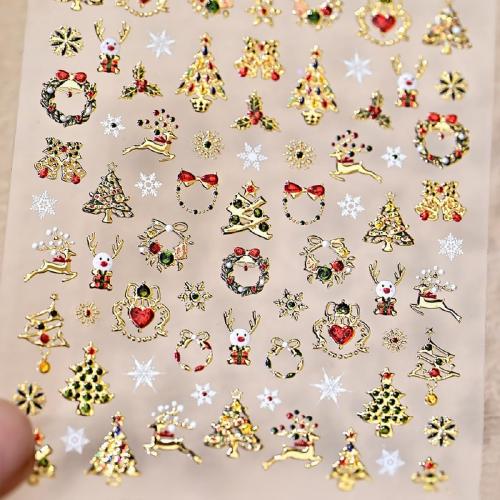 Christmas 5D Embossed Nail Stickers for Nail Art Self-Adhesive Gold Gilding Snowflake Xmas Trees Elk Nail Decals Glitter Red Green Rhinestones Nail Design Stickers Winter Nails Supply for Women DIY