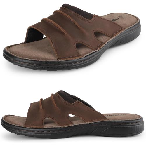 Size/8 riemot Men's Leather Sandals Outdoor Walking Cushioning Arch Support Sandals Casual Lightweight Non-slip Summer Slides Shoes US 9-14