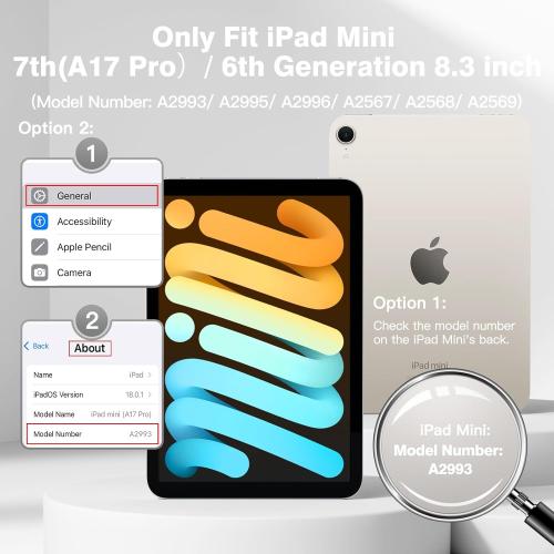 for iPad mini 7 Keyboard Case A17 Pro 2024/iPad Mini 6 Generation Case with Keyboard 2021 8.3 Inch, Pencil Holder, 7 Color Backlit Detachable Keyboard Cover for iPad mini 7th/6th Gen,Grey