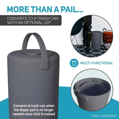 Color Grey L.A. Baby Magic Diaper Pail - Patented 100% Odor-Free System with Child-Safe Lock - Award-Winning Design - No Refills Required - Works with Regular Trash Bags - Gray