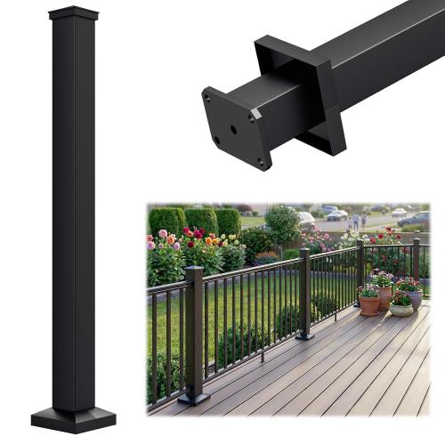 Egadis 1 Pack 3 in. x 3 in. x 39 in. Aluminum Railing Post, Porch and Deck Railing Post with Screws, Black Textured AAMA 2604 Powder-Coat Finish Stair Post for Decks, Porches & Balconies