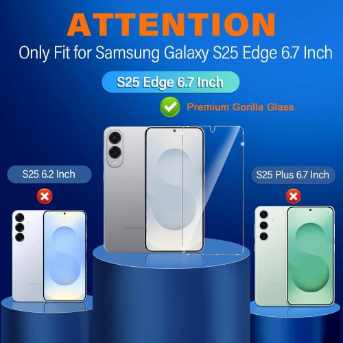 3 Pack for Samsung Galaxy S25 Edge Screen Protector Tempered Glass   3 Pack Camera Lens Protector, Military Grade Shatterproof, 9H Hardness, Fingerprint Unlock, Case Friendly 6.7 Inch