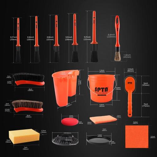 SPTA 29Pcs Car Wash Bucket Set, 15L Scratch Free Detailing Bucket with Car Wash Filter, Wash Mitt Sponge Towels Tire Detailing Brush Set, Exterior Interior Car Detailing Set, Complete Car Care Tools