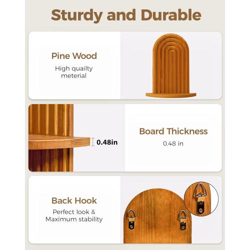 Bamworld Boho Wall Decor Brown Plant Wall Shelf, Mid Century Modern Decor Hanging Plant Shelf, 1-Tier Bamboo Floating Shelves for Home Bathroom Bedroom Living Room Holding Planter Decoration Brown