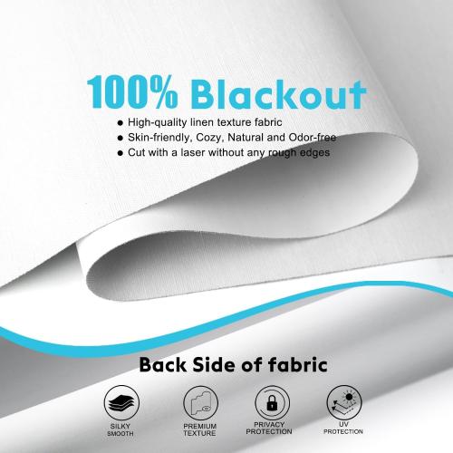 100% Blackout Roller Shades, Free-Stop Cordless Roller Blinds for Windows, Thermal Insulated Linen Fabric Window Shades UV Protection for Home, Door, White, Customize