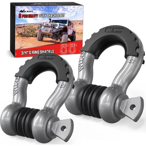 Nilight 2 Pack 3/4 D-Ring Shackle with 7/8 Screw Pin 41,887lbs Break Strength, Heavy Duty Off Road Recovery Shackle with Isolators Washers for Use with Tow Strap, Winch, Off-Road Jeep Truck Vehicle