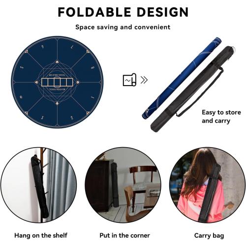 YUZPKRSI 47 Inch Round Poker Mat, Neoprene & Rubber, Texas Hold'em Poker Table Top Casino Card Games, Portable, Carrying Bag Included