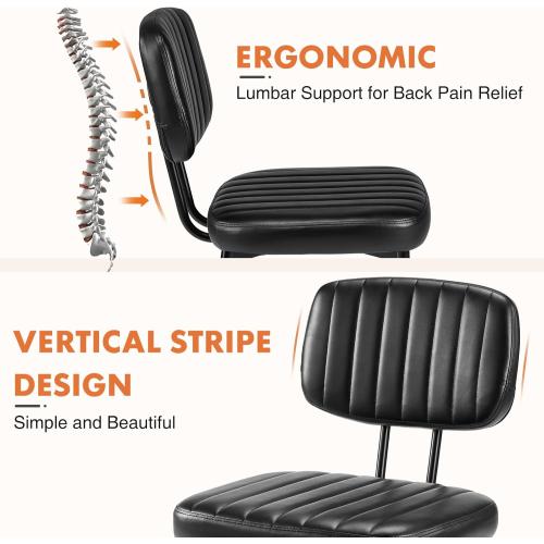 Sweetcrispy Dining Chairs Set of 2, Upholstered Mid Century Modern Kitchen Accent Chairs with Faux Leather Cushion Seat & Metal Legs for Home Office, Living Room - Black