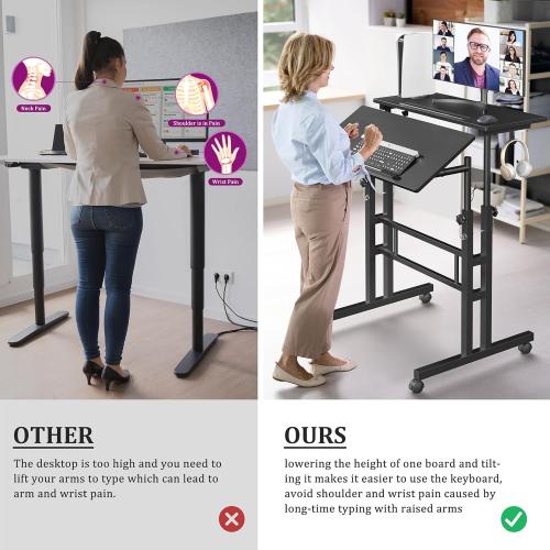 Small Standing Desk with Wheels, Mobile Stand Up Desk, Portable Standing Table on Wheels for Walking Pad, Rolling Computer Desk Adjustable Height, Tall Table