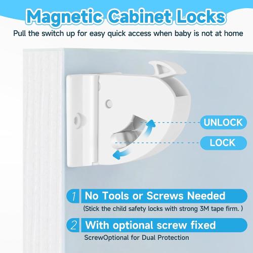 4 Pack Magnetic Cabinet Locks for Child Safety, Drawer Locks Baby Proofing | Magnetic Door Safety Locks for Cabinets and Drawers, Easy Installation No Tools Required (10 Pack and 2 Keys)