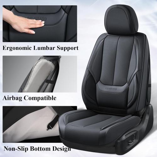 COLOR CREAM Coverado Front Seat Covers, 2 Pieces Universal Seat Covers for Cars, Waterproof Nappa Leather Sideless Car Seat Cushions Protective Auto Accessories, Universal Fit for Most Sedans SUV Pick-up, Black