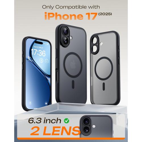 TOCOL for iPhone 17 Case, Compatible with Magsafe, Full Camera Protection, Built-in Magnetic Ring, Drop Protection, Translucent Matte Phone Case for iPhone 17 6.3 inch (Black)