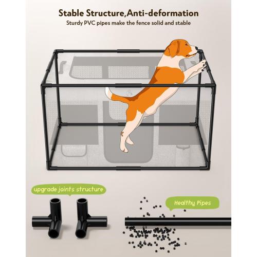 Dog Playpen,Fabric Fence, Portable Soft Cat Kennel Crate,Breathable Exercise Puppy Pen,PVC Pipe Frame,Indoor Outdoor Cage for Small Animals Under 25 Ibs with Carrying Case(Grey M)