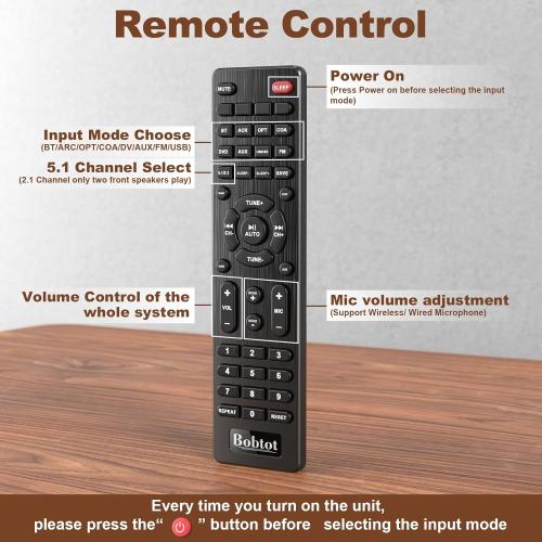 Bobtot Home Theater System Wireless Rear Satellite Speakers 800W 6.5 inch Subwoofer 5.1/2.1 Channel Surround Sound Systems with ARC Optical Bluetooth Input