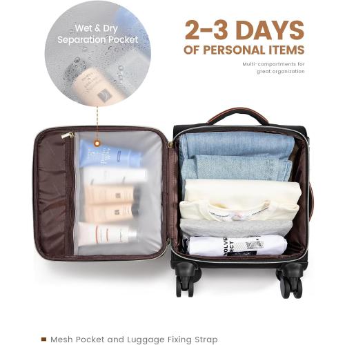 LOVEVOOK Underseat Carry On Luggage With Wheels, 16 Inch Softside Underseat Luggage Spinner, 18x14x8 inches Travel Bag With TSA Lock, Water-Resistant Lightwhight Personal Item for Travel