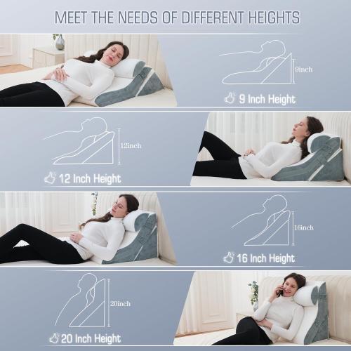 White Wedge Pillow Headboard Orthopedic Bed Wedge Pillows Set Adjustable Memory Foam for Acid Reflux Relief Ergonomic Incline Reading Pillow for Back Pain