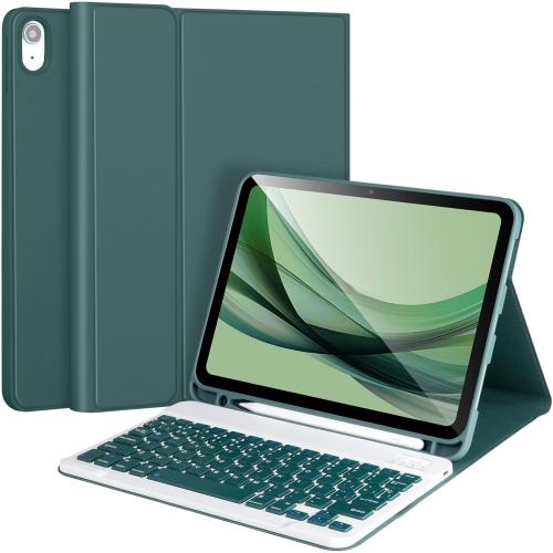 for iPad 11/10th Generation Case with Keyboard,Detachable Bluetooth Keyboard case for iPad A16 2025 11 inch/10th Gen 2022 10.9’’ with Pencil Holder, Square Keycaps,Green1