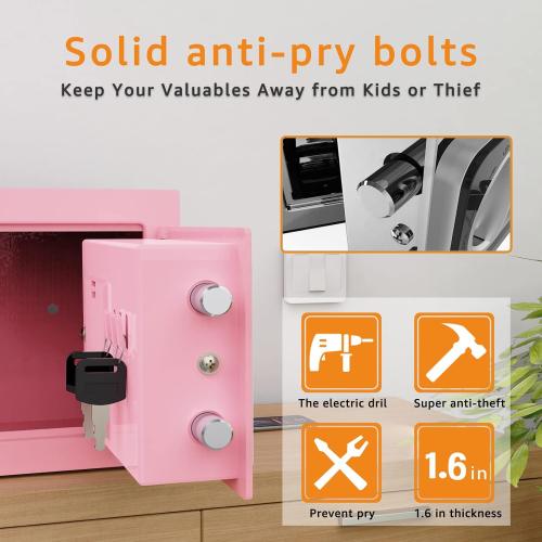 Goldenkey Small Safe Box for Money, Digital Home Safe Box with Keys&Code for Cash and Coin, Mini Safes for Kids, Personal Items for Hotel, 6.69D x 9.05W x 6.69H, 0.236 Cu.Ft.