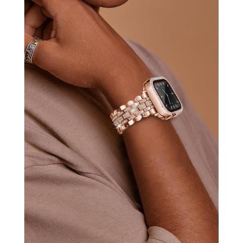 Compatible with Apple Watch Band 40mm for Women, Bling Bands Diamond Jewelry Replacement Metal Wristband Strap Shiny Bracelet with Crystal Protector Casefor iWatch Series SE/6/5/4
