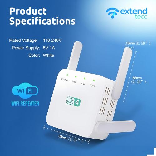 Speed Wave WiFi Extender 2025 Extendtecc WiFi Booster Wireless Signal Booster 300Mbps, Extend Tecc WiFi Repeater Wireless Signal Booster 2.4 GHz Dual Band 360° Full Coverage Internet Extender