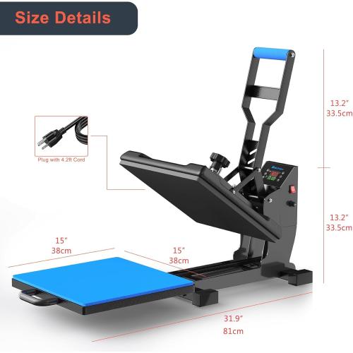 Delclynee 15 x 15 Slide Out (12.25) Heat Press Machine for T Shirts, Clamshell Pull Out Lower Platen, Industrial-Quality Digital Sublimation Printer for Heat Transfer Vinyl
