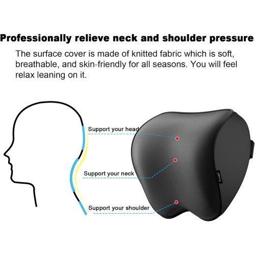 Crofy 2-Pack Car Neck Pillow, Softness Car Headrest Pillow for Driving with Adjustable Strap, 100% Memory Foam and Breathable Removable Cover, Comfortable Ergonomic Design, 4.7 Inches Thick