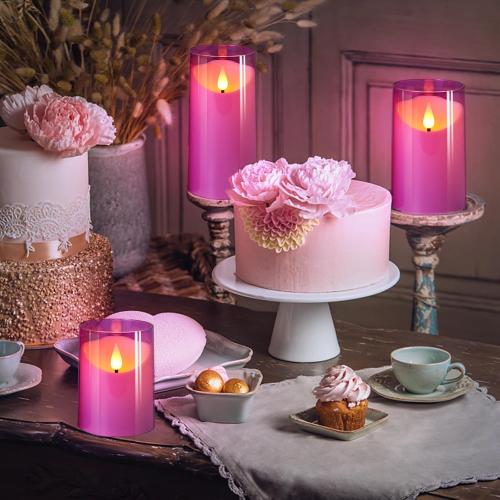 NURADA Flameless Candles: 3D Wick Unbreakable Acrylic Battery Operated LED Pillar Candles - Battery Candles with Remote and Timer for Table Wedding Centerpieces Party Decor 3 Pack Purple