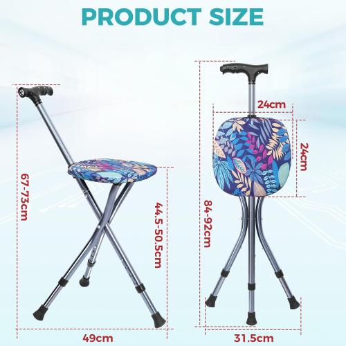 ENLUNTRA Portable Adjustable Folding Walking Cane with Seat and Cushion，Cane seat for Seniors with Magnetic Massage Handle, Lightweight Walking Cane with LED Light，Supports up to 330 Pounds