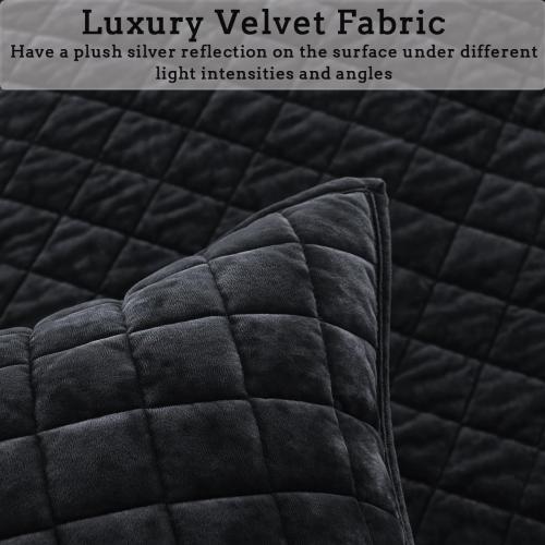 Quilt Set Oversized King Size 120x128 Luxurious Velvet Bedding Sets with Pillow Shams Ultra Soft Quilted Bedspread Coverlet Comforter for All Season,Black