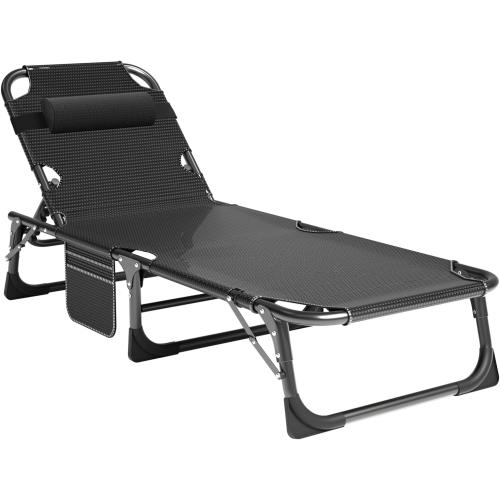 ‼️COLORS MAY VARY‼️COULD HAVE STAINS OR MISSING ITEMS ❗Portable Folding Camping Cot with Mattress and Pillow for Adults | 5-Position Adjustable Patio Lounge Chairs, 440LB Heavy Duty Lounge Chaise Chair for Camping, Poolside, Beach, Garden, Office