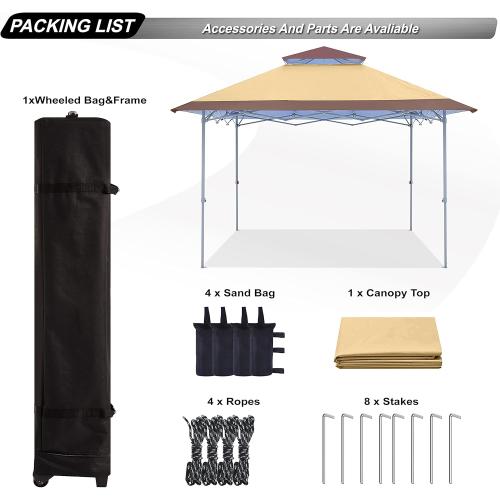 ABCCANOPY 13x13 Pop Up Canopy Base on 10x10 Canopy Frame with Double Ventilated Top, 4 Sandbags, 4 Ropes and 8 Stakes (Beige)
