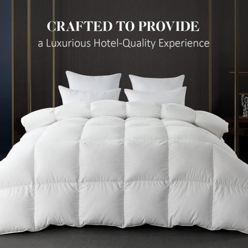 WhatsBedding White Queen Size Feather Down Fiber Comforter, Filled with Feather and Down Fiber, All Season Fluffy Ultra Soft 100% Cotton Duvet Insert, Luxury Hotel Bedding Style Comforter,90x90