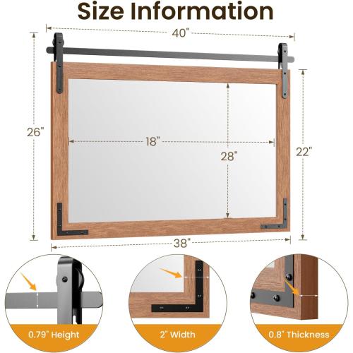 Farmhouse Bathroom Mirror, 40x26 Rustic Wood Vanity Mirror Brown | Decorative Wood Framed Wall Mounted Mirror,Barn Door Style Vintage Vanity Mirror, Bathroom/Vanity/Hallway Decor