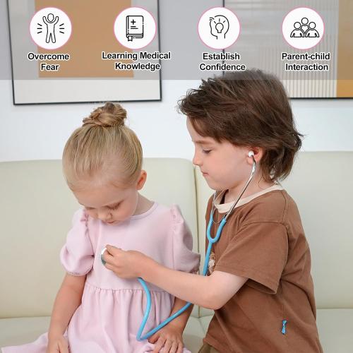 Phobby Kids Stethoscope Toy, 2 Pack Real Working Stethoscope Toy for Toddler 3 4 5, Doctor Play Set for Role Play, Medical Pretend Playset for Boys Girls Birthday Gift (Blue and Pink)