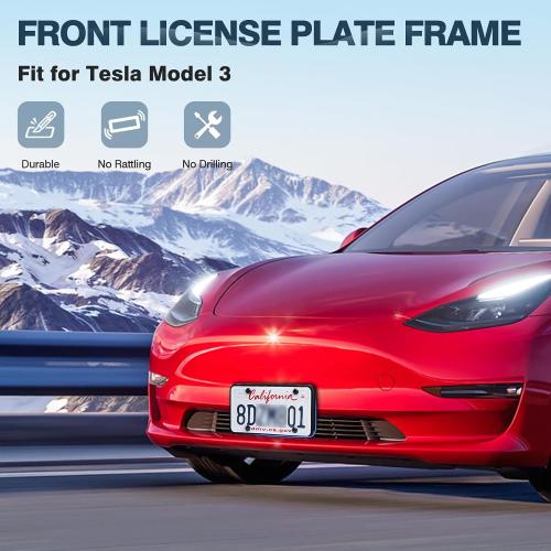 Autorder Front License Plate Holder for 2017-2022 2023 2024 Tesla Model 3 Accessories License Plate Bracket Mount for Model 3 No Drilling Black