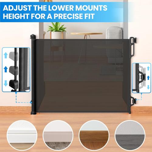 Retractable Safety Baby Gate or Mesh Dog Gate,Durable Portable Mesh Retractable Gate,Easy to Use for Stairs, Doorways, Hallways, Indoor, Outdoor, 33.5 Tall, Up to 45 Wide, Black