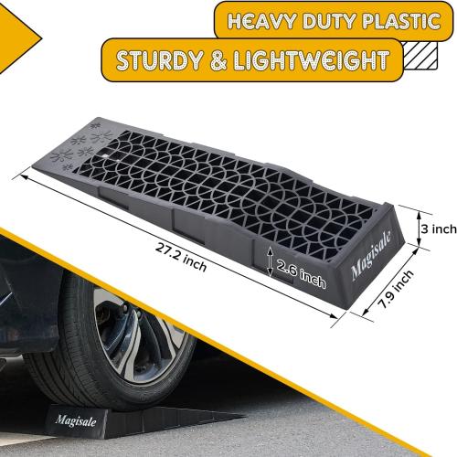 BLACK 27.2 L x 7.9 W x 3”H Magisale Low Profile Plastic Car Service Ramps 3 Ton Heavy Duty Truck Vehicle Ramps for Oil Changes& Maintenance- 2 Pack