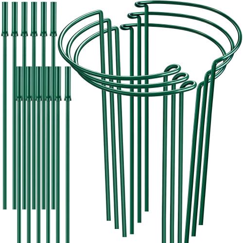 6 Pack 32 or 16 inch Adjustable Plant Support Stakes, Heavy-Duty Half Round Peony Support, Garden Plant Stakes Cage for Outdoor Plants, Peony, Tomato, Hydrangea, (16In Support  16In Extension Tubes)