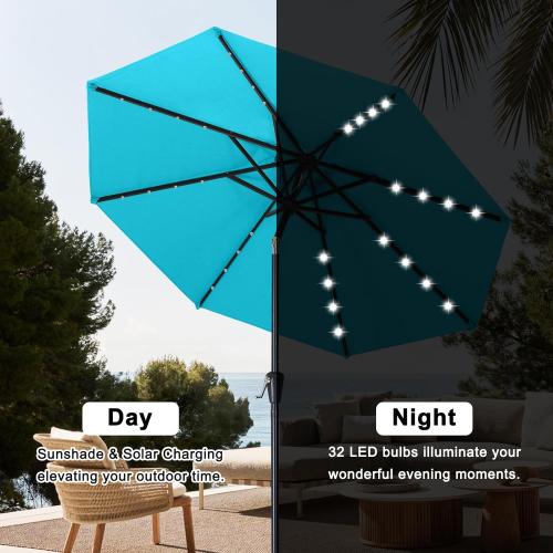 ABCCANOPY Durable Solar Led Patio Umbrellas with 32LED Lights 9FT (Turquoise)