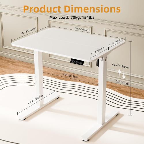 ERGOMAKER Electric Standing Desk, 31.5 x 23.6 Height Adjustable Sit Stand Desk with Splice Board for Home Office, Computer Desk Memory Preset (White Frame, White Desktop)