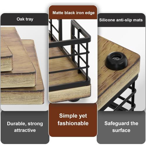 Wican Guest Towel Holder Tray for Bathroom, Oak and Iron Napkins Holder for Powder Room Dinning Table Wooden Basket for Disposable Paper Hand Towels Black and Farmhouse Brown