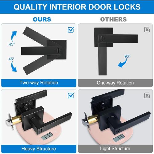 Color Black 10 Pack Matte Black Door Handles Privacy Door Levers, Heavy Duty Bed and Bath Door Locks Interior Door Knobs, Reversible Keyless Flat Levers with Square Rosette