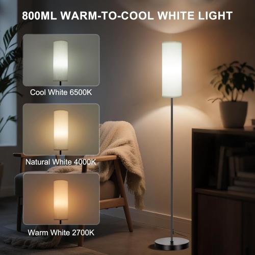 FRIDEKO HOME Floor Lamp, 9W 800LM Color Changing Smart Bulb, White Shade