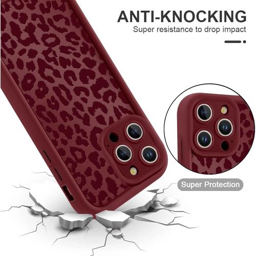 Cute Cheetah Print Phone Case for iPhone 16 Pro Max Case 6.9, Aesthetic Burgundy Wine Red Leopard Pattern Design Cover Shockproof Soft TPU Full Camera Lens Protective Funda for Women Girls